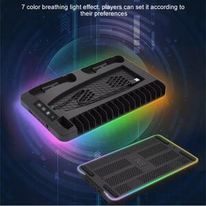Black PS5 cooling stand w/remote charger docks